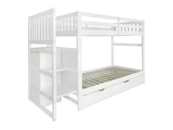 Stapelbed Met Onderschuifbed - Massief Grenenhout - 3X90X200 Cm - Opbergtrap Met 4 Lades - Veiligheidsbarrieres - Wit-ModernLuxe Outlet