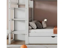 Stapelbed Met Onderschuifbed - Massief Grenenhout - 3X90X200 Cm - Opbergtrap Met 4 Lades - Veiligheidsbarrieres - Wit-ModernLuxe Outlet