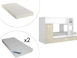 Stapelbed Met Onderschuifbed Anthony Met Opbergruimte 3X90X190Cm - Kleuren: Wit En Eik + Matras-Vente-unique Outlet
