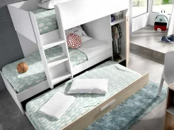 Stapelbed Met Onderschuifbed En Opbergruimte 3X90X190Cm - Wit En Naturel - Anthony-Vente-unique Clearance