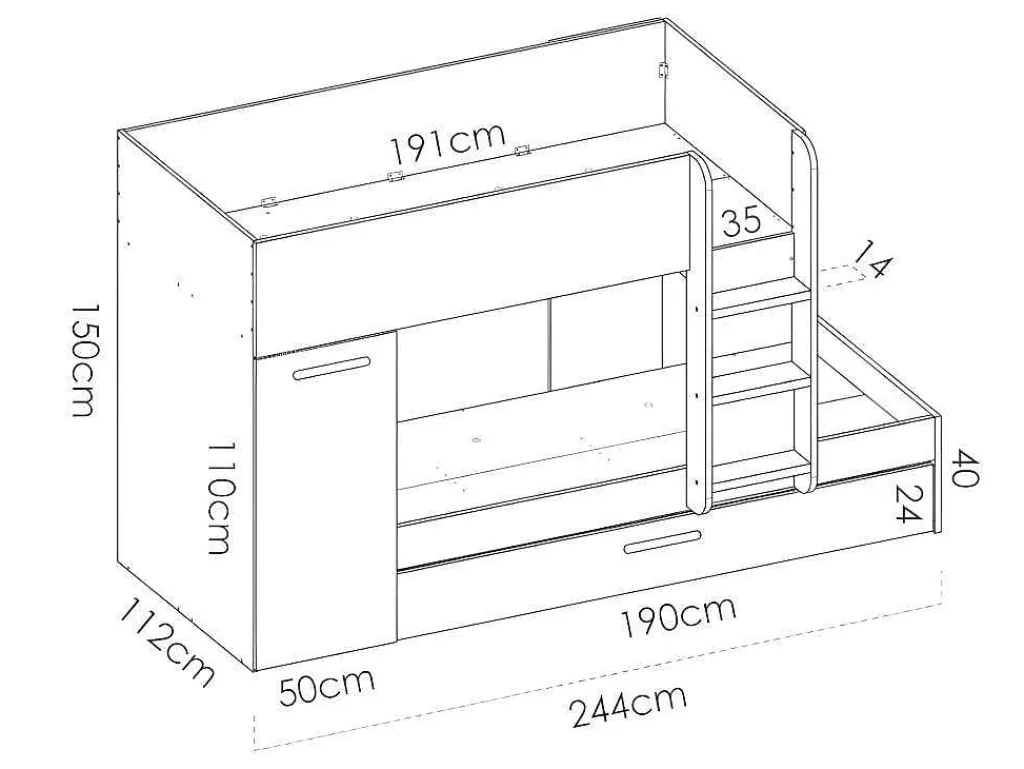 Stapelbed Met Onderschuifbed En Opbergruimte 3X90X190Cm - Wit En Naturel - Anthony-Vente-unique Clearance