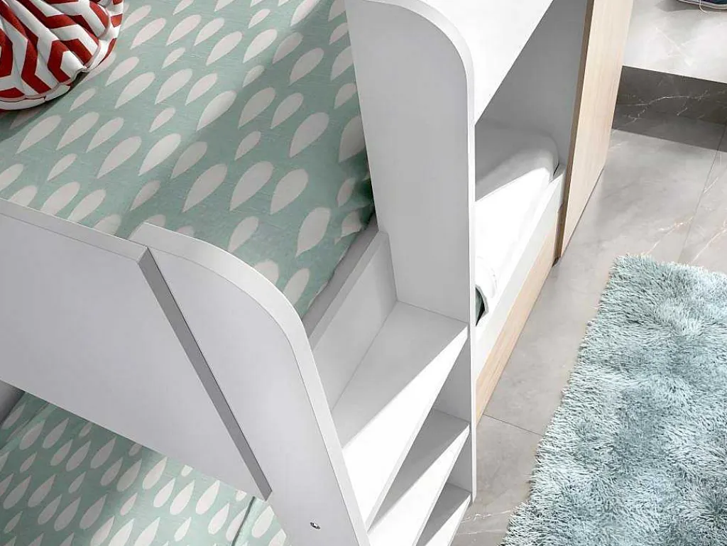 Stapelbed Met Onderschuifbed En Opbergruimte 3X90X190Cm - Wit En Naturel - Anthony-Vente-unique Clearance