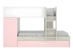 Stapelbed Met Opbergruimtes 3 X 90 X 190 Cm - Wit, Naturel En Roze - Met Matras - Anthony-Vente-unique Discount