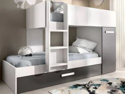 Stapelbed Met Opbergruimtes 3 X 90 X 190 Cm - Antraciet En Wit - Met Matras - Anthony-Vente-unique Hot