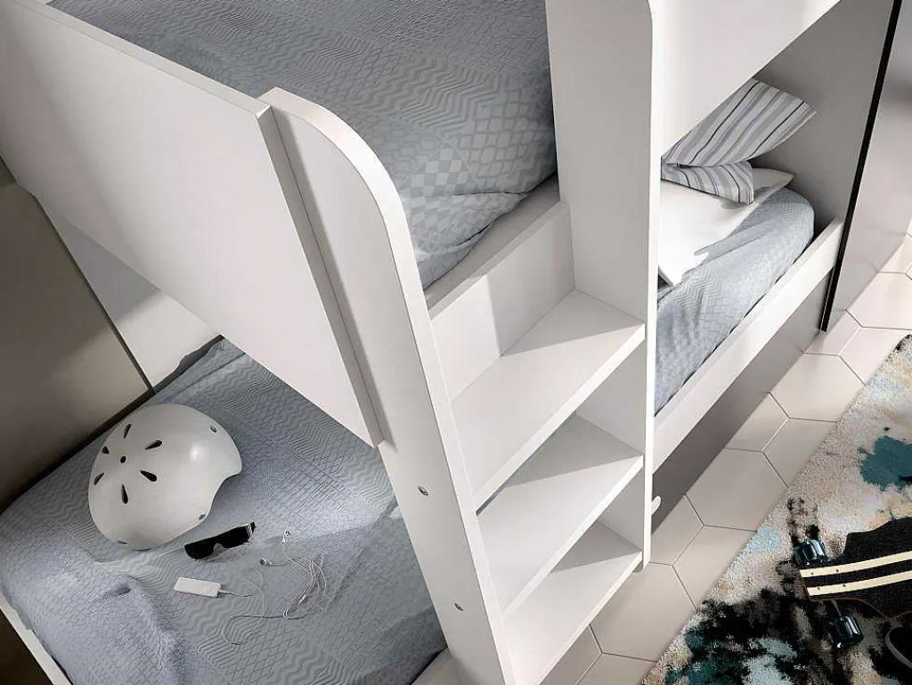 Stapelbed Met Opbergruimtes 3 X 90 X 190 Cm - Antraciet En Wit - Met Matras - Anthony-Vente-unique Hot