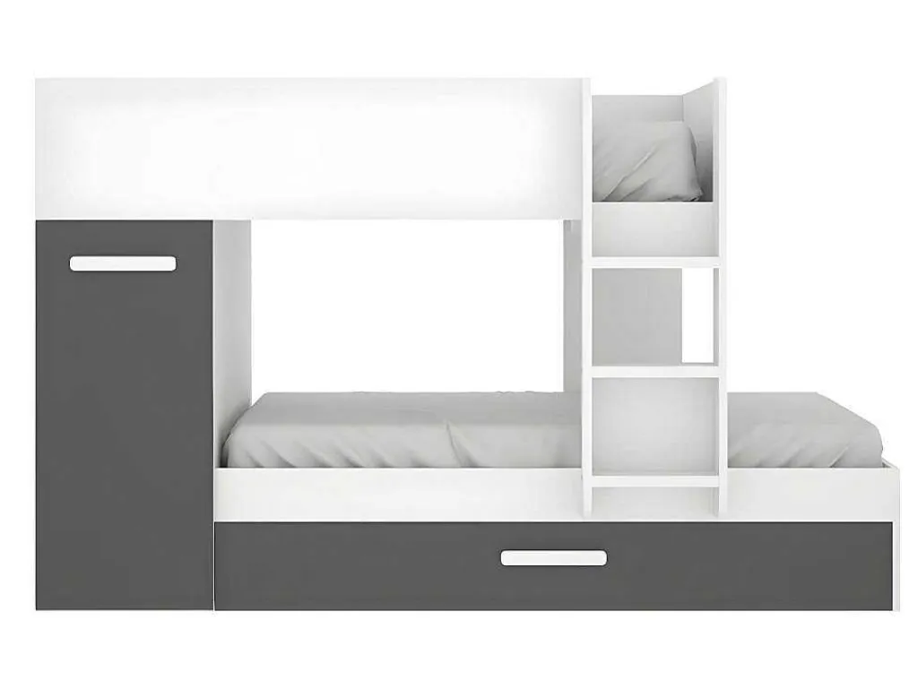 Stapelbed Met Opbergruimtes 3 X 90 X 190 Cm - Antraciet En Wit - Met Matras - Anthony-Vente-unique Hot