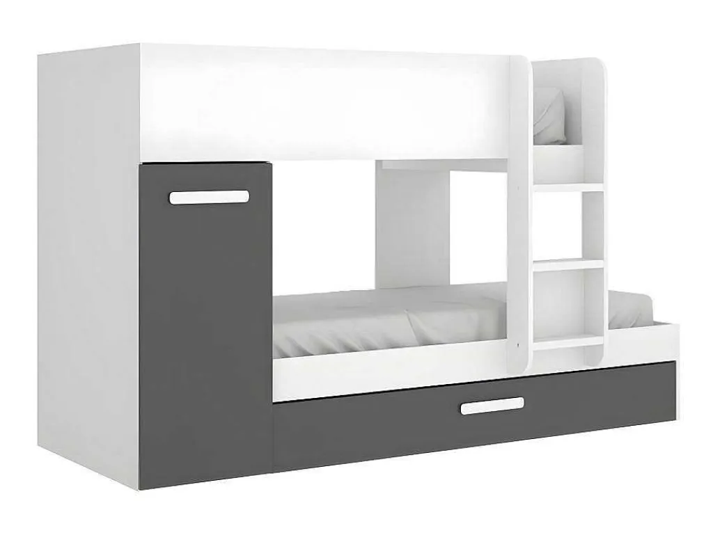 Stapelbed Met Slaaplade En Opbergruimtes 3 X 90 X 190 Cm - Antraciet En Naturel - Anthony-Vente-unique