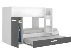 Stapelbed Met Slaaplade En Opbergruimtes 3 X 90 X 190 Cm - Antraciet En Naturel - Anthony-Vente-unique