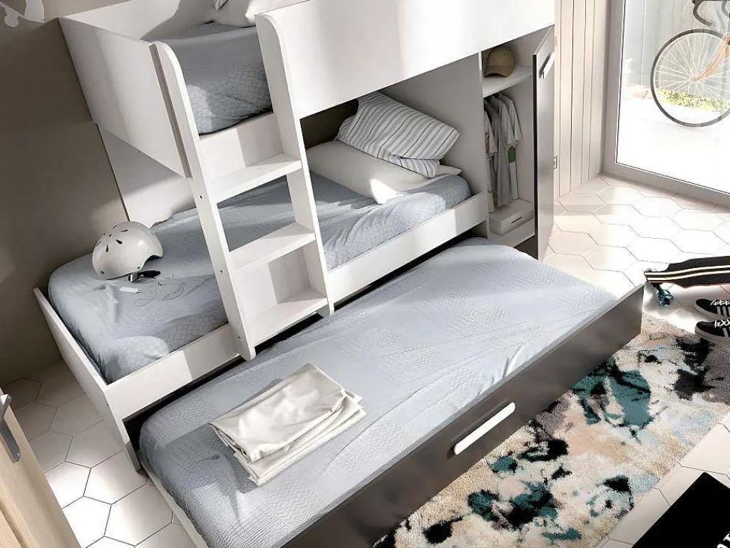 Stapelbed Met Slaaplade En Opbergruimtes 3 X 90 X 190 Cm - Antraciet En Naturel - Anthony-Vente-unique