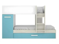 Stapelbed Met Slaaplade En Opbergruimtes 3 X 90 X 190 Cm - Wit, Naturel En Blauw - Anthony-Vente-unique Hot
