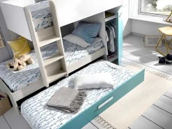 Stapelbed Met Slaaplade En Opbergruimtes 3 X 90 X 190 Cm - Wit, Naturel En Blauw - Anthony-Vente-unique Hot