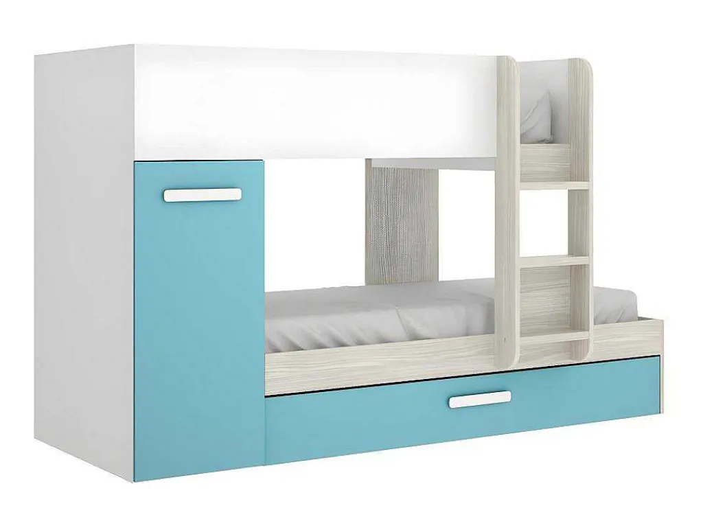 Stapelbed Met Slaaplade En Opbergruimtes 3 X 90 X 190 Cm - Wit, Naturel En Blauw - Anthony-Vente-unique Hot