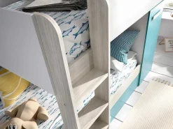 Stapelbed Met Slaaplade En Opbergruimtes 3 X 90 X 190 Cm - Wit, Naturel En Blauw - Anthony-Vente-unique Hot