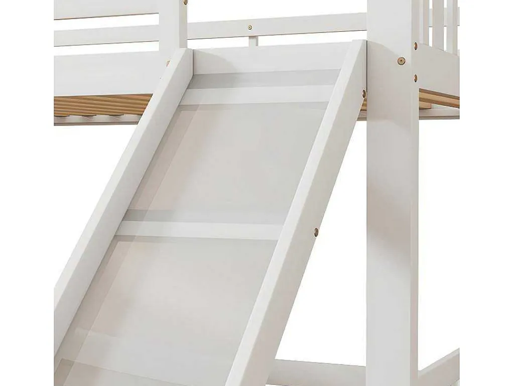 Stapelbed Voor Kinderen 140X200Cm - Met Opbergtrap En Glijbaan - Wit-ModernLuxe Online
