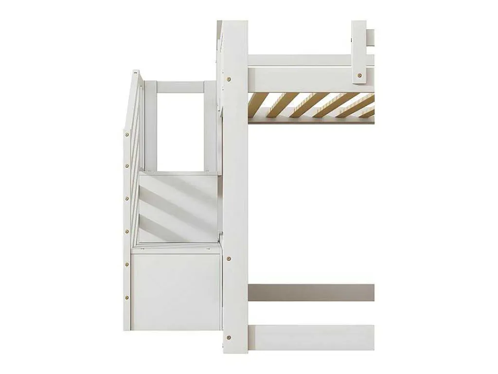 Stapelbed Voor Kinderen 140X200Cm - Met Opbergtrap En Glijbaan - Wit-ModernLuxe Online