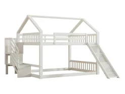 Stapelbed Voor Kinderen 140X200Cm - Met Opbergtrap En Glijbaan - Wit-ModernLuxe Online