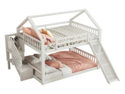Stapelbed Voor Kinderen 140X200Cm - Met Opbergtrap En Glijbaan - Wit-ModernLuxe Online