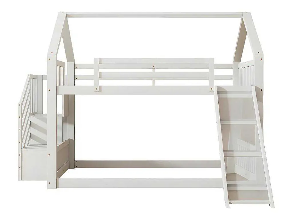 Stapelbed Voor Kinderen 140X200Cm - Met Opbergtrap En Glijbaan - Wit-ModernLuxe Online