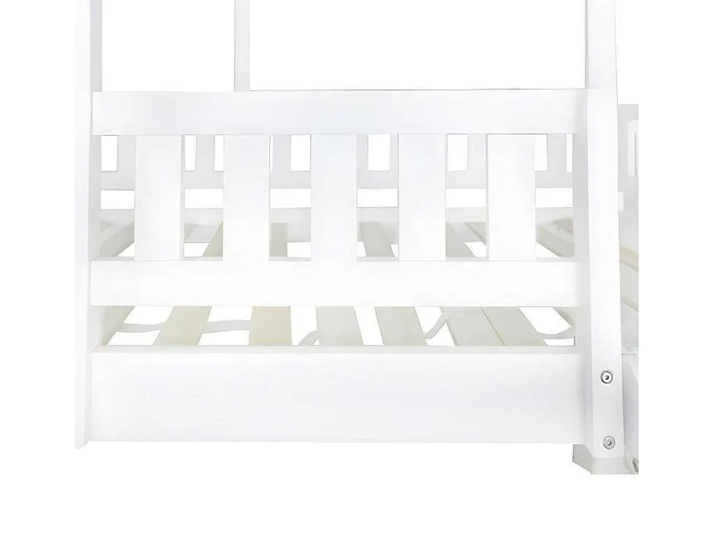 Stapelbed 90X200Cm - Grenenhout En Mdf Structuur - Met Glijbaan En Opbergtrap - Een Grote Lade Onder Het Bed - Wit-ModernLuxe Best