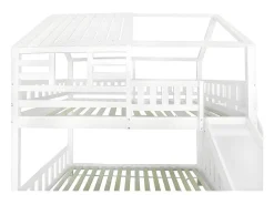 Stapelbed 90X200Cm - Grenenhout En Mdf Structuur - Met Glijbaan En Opbergtrap - Een Grote Lade Onder Het Bed - Wit-ModernLuxe Best
