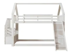 Stapelbedden 140 X 200 Cm - Mdf Hout - Opbergtrap En Glijbaan - Wit-Vente-unique Hot