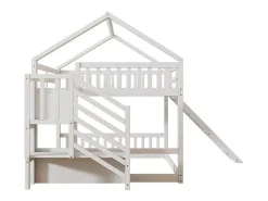 Stapelbedden 140 X 200 Cm - Mdf Hout - Opbergtrap En Glijbaan - Wit-Vente-unique Hot