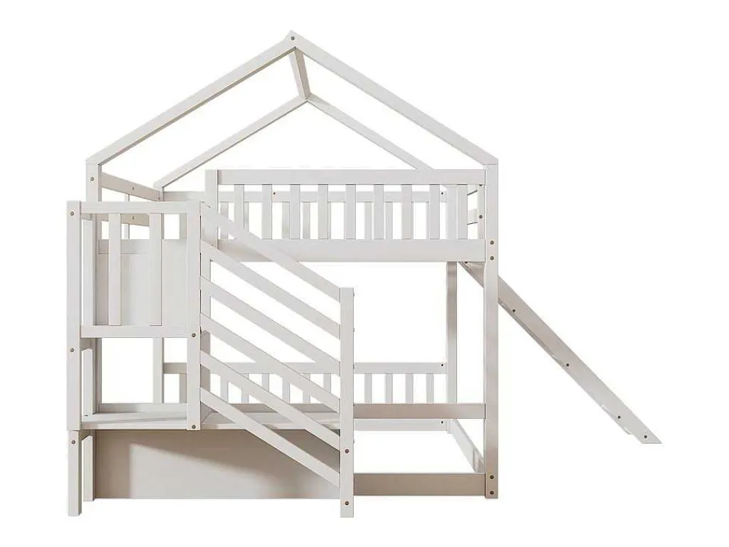 Stapelbedden 140 X 200 Cm - Mdf Hout - Opbergtrap En Glijbaan - Wit-Vente-unique Hot