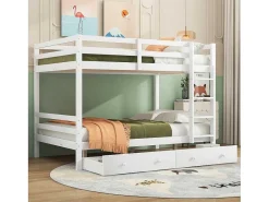 Stapelbedden 140 X 200 Cm Met 2 Grote Lades - Leuning En Trap - Mdf Hout - Grijs-Vente-unique Discount
