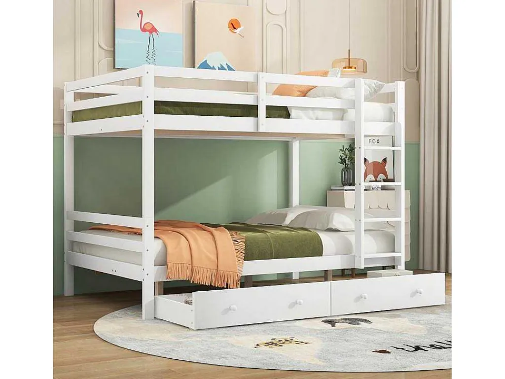 Stapelbedden 140 X 200 Cm Met 2 Grote Lades - Leuning En Trap - Mdf Hout - Grijs-Vente-unique Discount