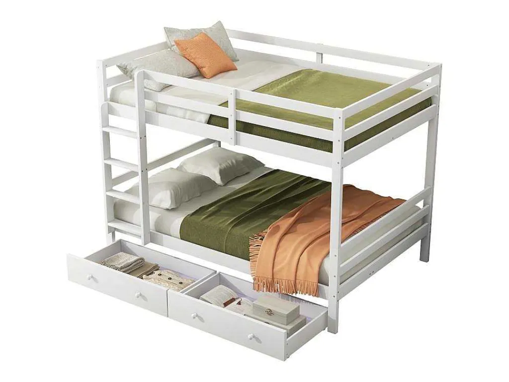 Stapelbedden 140 X 200 Cm Met 2 Grote Lades - Leuning En Trap - Mdf Hout - Grijs-Vente-unique Discount
