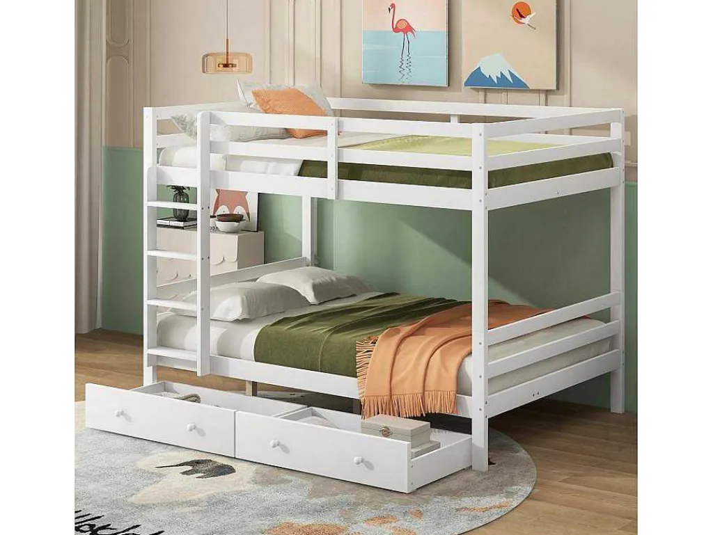 Stapelbedden 140 X 200 Cm Met 2 Grote Lades - Leuning En Trap - Mdf Hout - Grijs-Vente-unique Discount