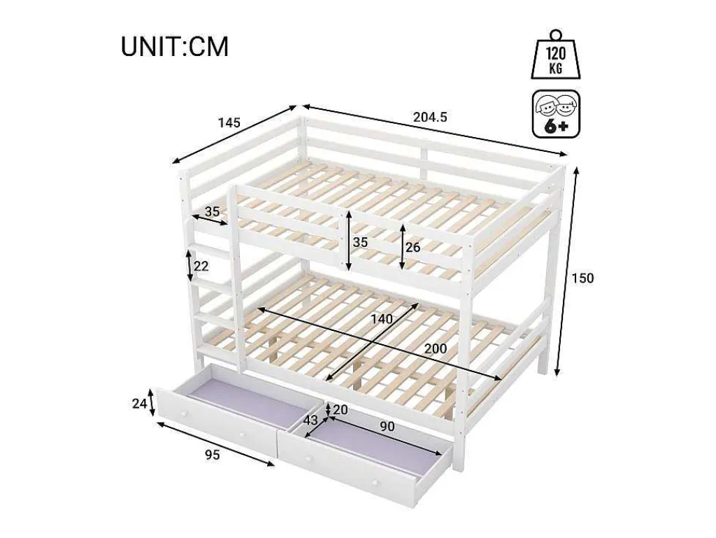 Stapelbedden 140 X 200 Cm Met 2 Grote Lades - Leuning En Trap - Mdf Hout - Grijs-Vente-unique Discount