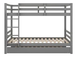Stapelbedden 140 X 200 Cm Met Onderschuifbed 90 X 200 Cm - Balustrade En Trap - Mdf Hout - Grijs-Vente-unique Discount
