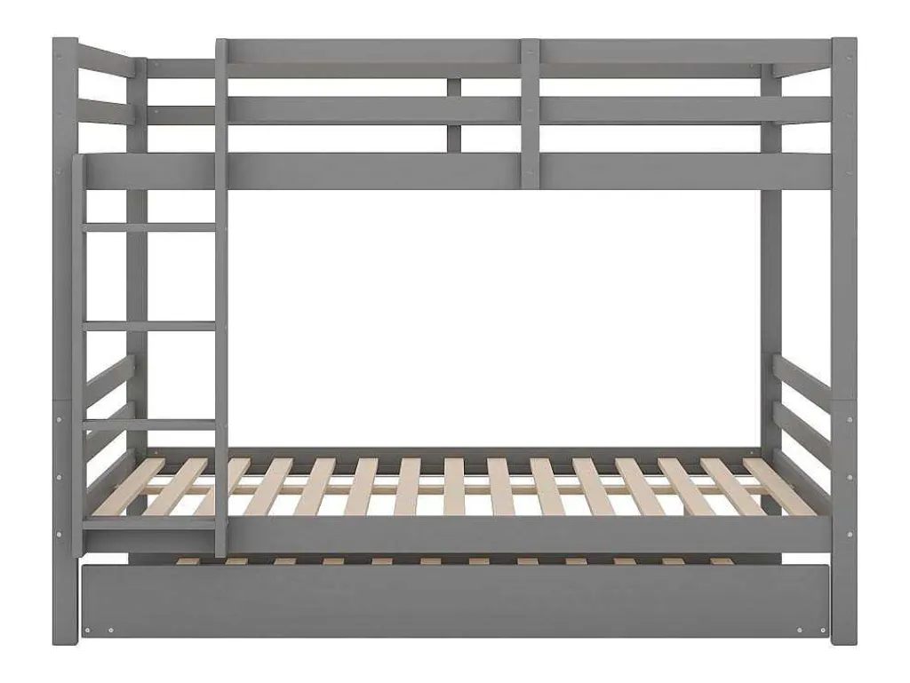 Stapelbedden 140 X 200 Cm Met Onderschuifbed 90 X 200 Cm - Balustrade En Trap - Mdf Hout - Grijs-Vente-unique Discount