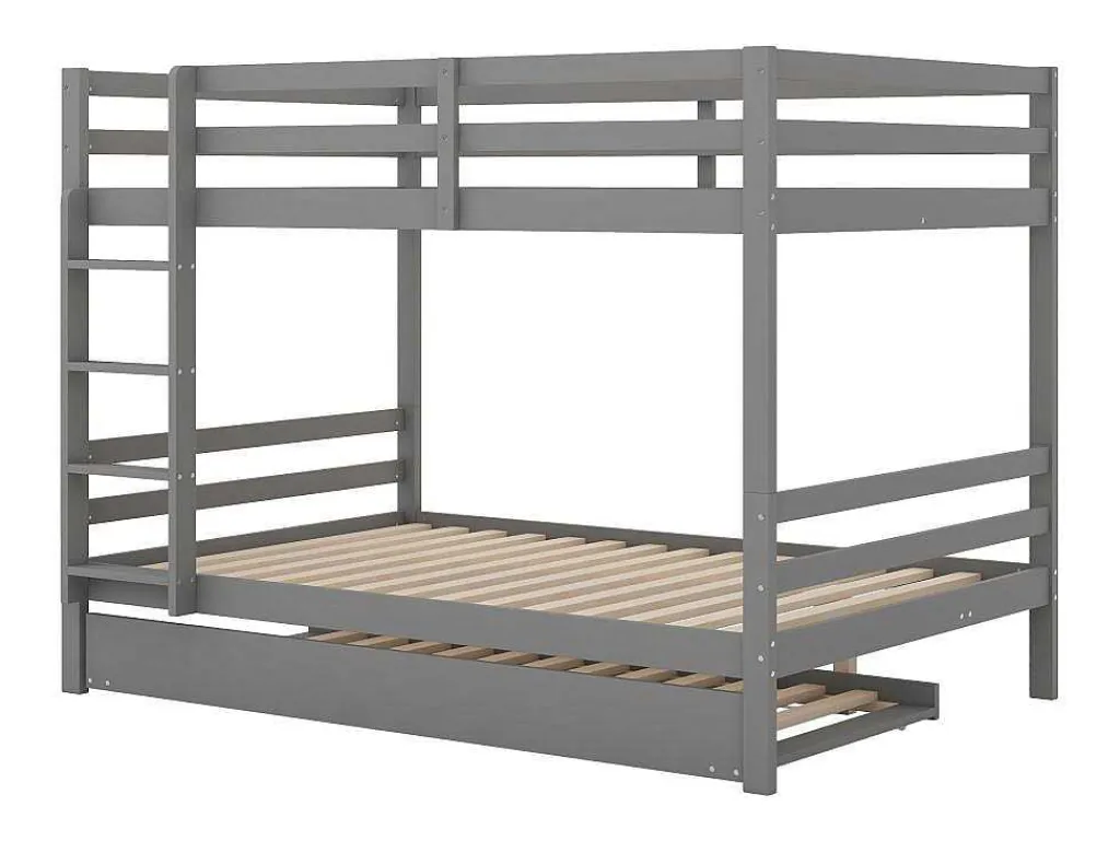 Stapelbedden 140 X 200 Cm Met Onderschuifbed 90 X 200 Cm - Balustrade En Trap - Mdf Hout - Grijs-Vente-unique Discount