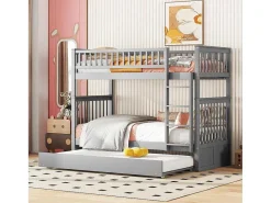 Stapelbedden 2 X 90 X 200 Cm + Onderschuifbed 90 X 190 Cm - Mdf Hout - Grijs - Anthony-Vente-unique Best