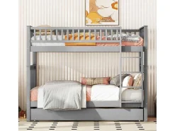 Stapelbedden 2 X 90 X 200 Cm + Onderschuifbed 90 X 190 Cm - Mdf Hout - Grijs - Anthony-Vente-unique Best