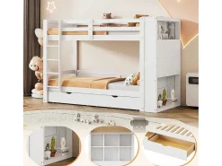 Stapelbedden 2 X 90 X 200 Cm Voor Kinderen - 2 Laden + 6 Vakken + Planken - Mdf Hout - Wit-Vente-unique Hot