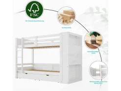 Stapelbedden 2 X 90 X 200 Cm Voor Kinderen - 2 Laden + 6 Vakken + Planken - Mdf Hout - Wit-Vente-unique Hot