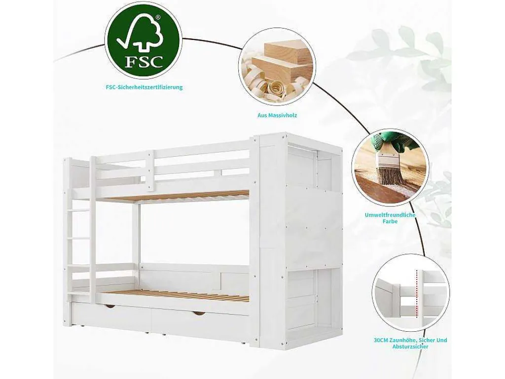 Stapelbedden 2 X 90 X 200 Cm Voor Kinderen - 2 Laden + 6 Vakken + Planken - Mdf Hout - Wit-Vente-unique Hot
