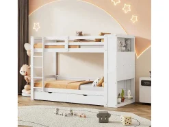 Stapelbedden 2 X 90 X 200 Cm Voor Kinderen - 2 Laden + 6 Vakken + Planken - Mdf Hout - Wit-Vente-unique Hot