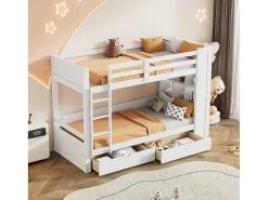 Stapelbedden 2 X 90 X 200 Cm Voor Kinderen - 2 Laden + 6 Vakken + Planken - Mdf Hout - Wit-Vente-unique Hot