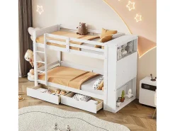 Stapelbedden 2 X 90 X 200 Cm Voor Kinderen - 2 Laden + 6 Vakken + Planken - Mdf Hout - Wit-Vente-unique Hot