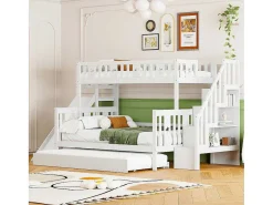 Stapelbedden Met Glijbaan En Planken, Onderschuifbed - 2 X 90 X 200 Cm + 140 X 200 Cm - Wit - Anthony-Vente-unique Hot