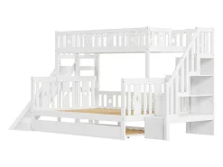 Stapelbedden Met Glijbaan En Planken, Onderschuifbed - 2 X 90 X 200 Cm + 140 X 200 Cm - Wit - Anthony-Vente-unique Hot