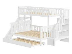 Stapelbedden Met Glijbaan En Planken, Onderschuifbed - 2 X 90 X 200 Cm + 140 X 200 Cm - Wit - Anthony-Vente-unique Hot