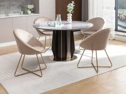 Stoel Van Bouclestof En Goudkleurig Metaal - Beige - Burban-Vente-unique