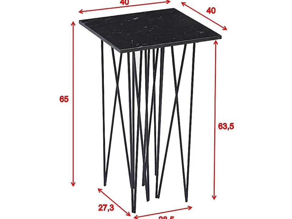Stone Bijzettafel 40X40 Cm Glas Zwart Marmor Decor.-Furniture Fashion