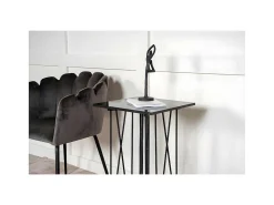 Stone Bijzettafel 40X40 Cm Glas Zwart Marmor Decor.-Furniture Fashion
