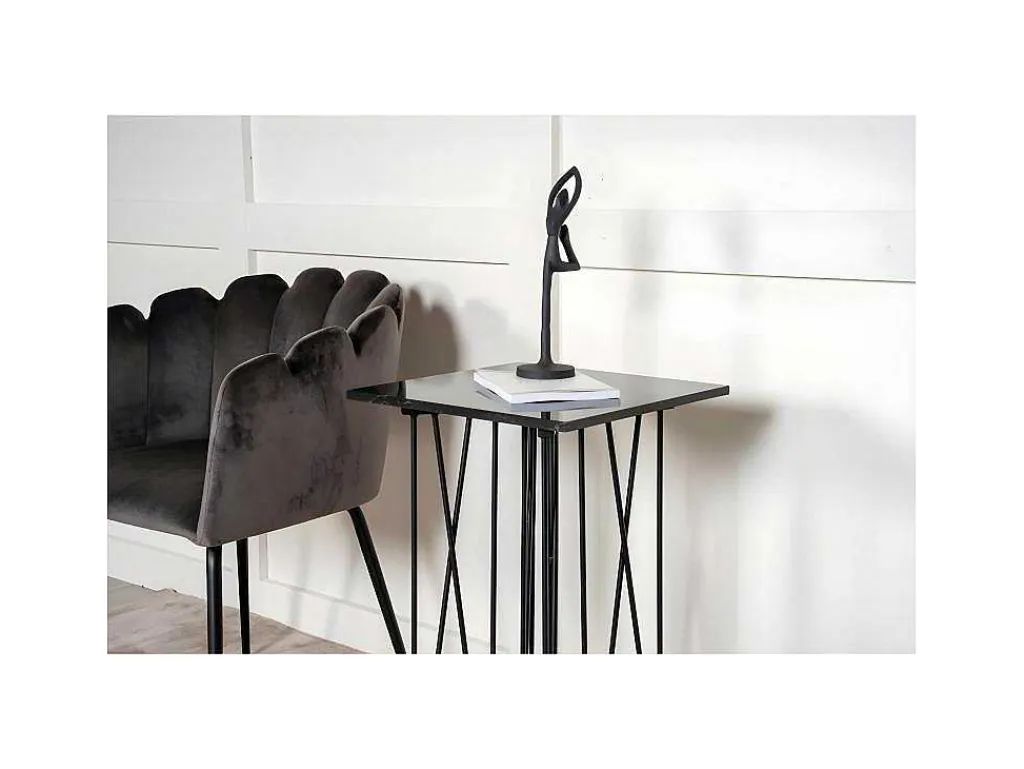 Stone Bijzettafel 40X40 Cm Glas Zwart Marmor Decor.-Furniture Fashion